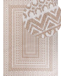 Teppich Jute Beige / Weis 160 X 230 Cm Geometrisches Muster Kurzflor Baglar