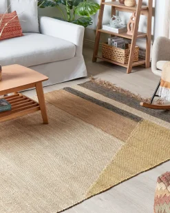 Teppich Jute Braun 160 X 230 Cm Geometrisches Muster Kurzflor Samlar
