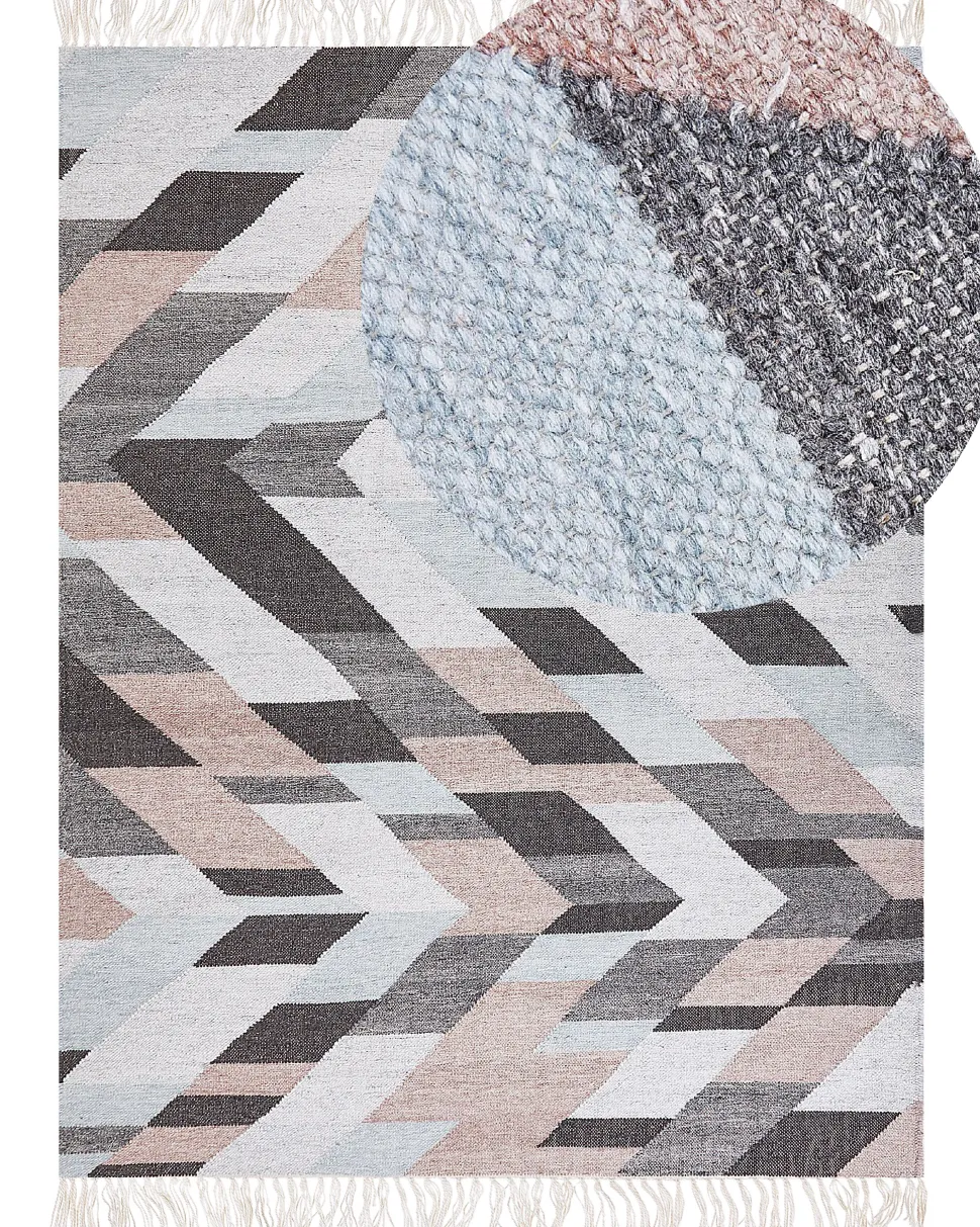 Teppich Jute Mehrfarbig 160 X 230 Cm Geometrisches Muster Kurzflor Nakkas