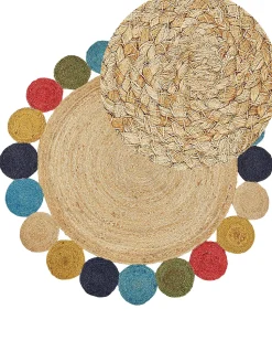 Teppich Jute Mehrfarbig O 140 Cm Kurzflor Zweiseitig Vostan