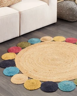 Teppich Jute Mehrfarbig O 140 Cm Kurzflor Zweiseitig Vostan