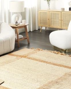 Teppich Jute Sandbeige 160 X 230 Cm Geometrisches Muster Kurzflor Yelmez