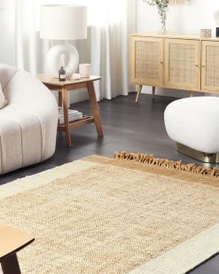 Teppich Jute Sandbeige 160 X 230 Cm Geometrisches Muster Kurzflor Dedemli