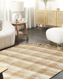 Teppich Jute Sandbeige 160 X 230 Cm Geometrisches Muster Kurzflor Berissa