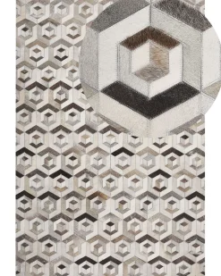 Teppich Kuhfell Beige / Braun 160 X 230 Cm Geometrisches Muster Kurzflor Tavak
