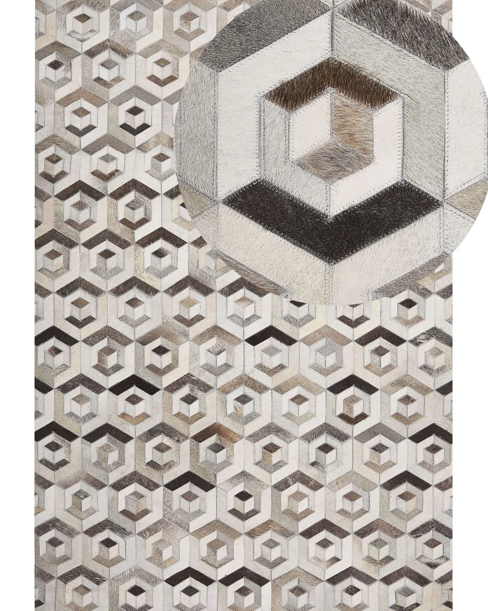 Teppich Kuhfell Beige / Braun 160 X 230 Cm Geometrisches Muster Kurzflor Tavak