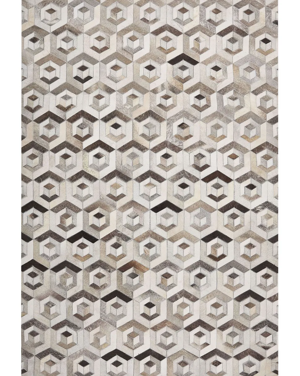 Teppich Kuhfell Beige / Braun 160 X 230 Cm Geometrisches Muster Kurzflor Tavak