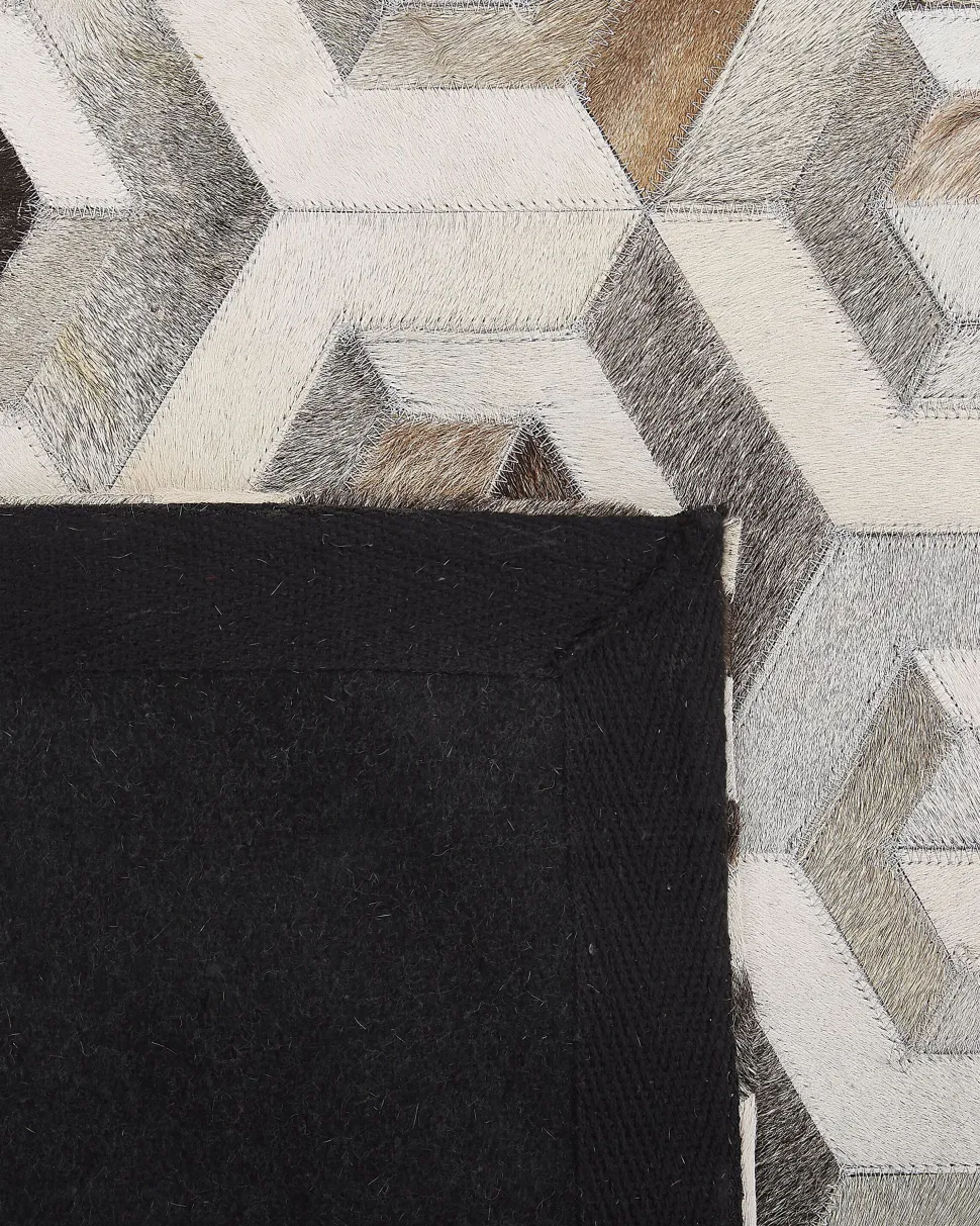 Teppich Kuhfell Beige / Braun 160 X 230 Cm Geometrisches Muster Kurzflor Tavak