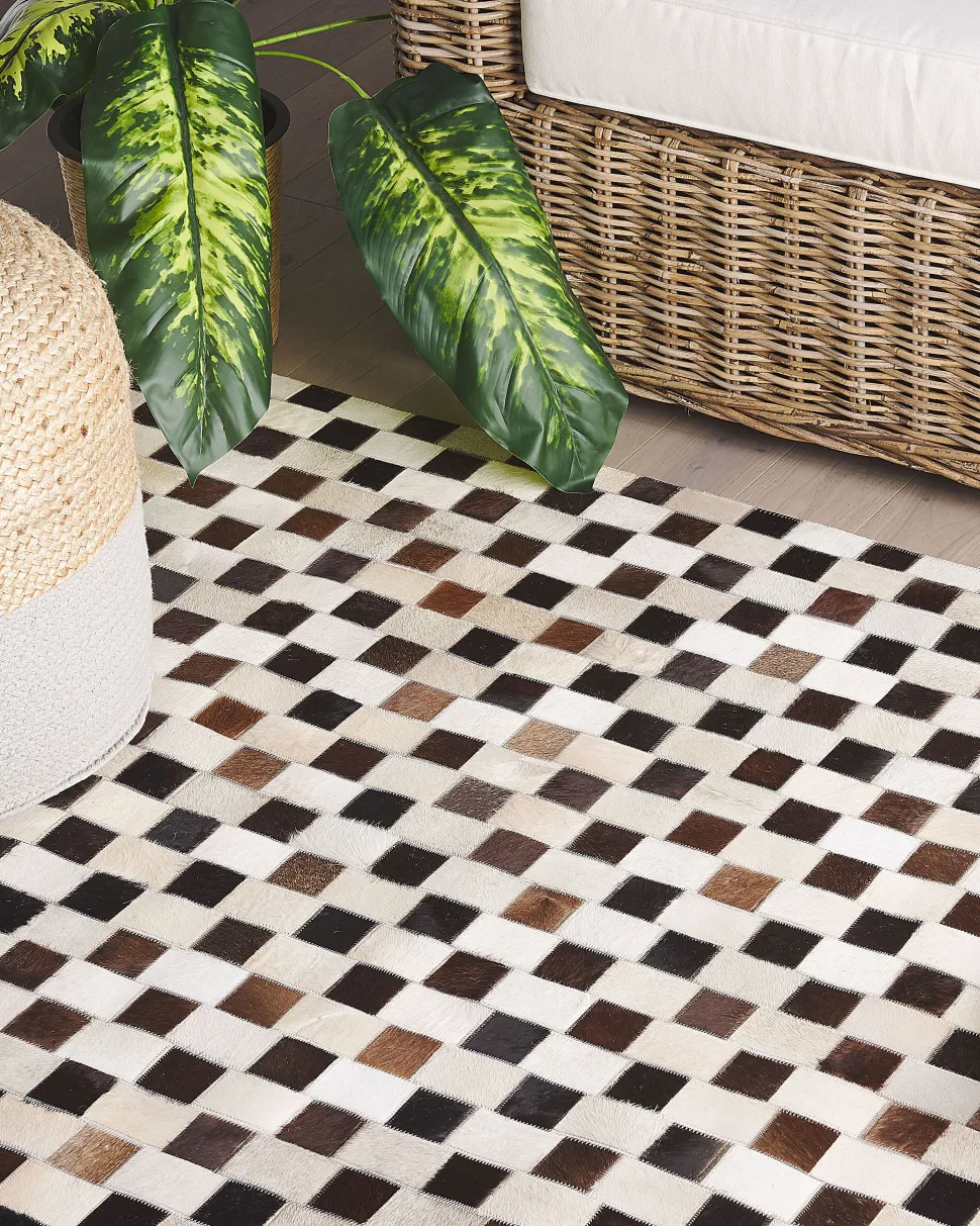 Teppich Kuhfell Beige / Braun 160 X 230 Cm Patchwork Kurzflor Kayabey