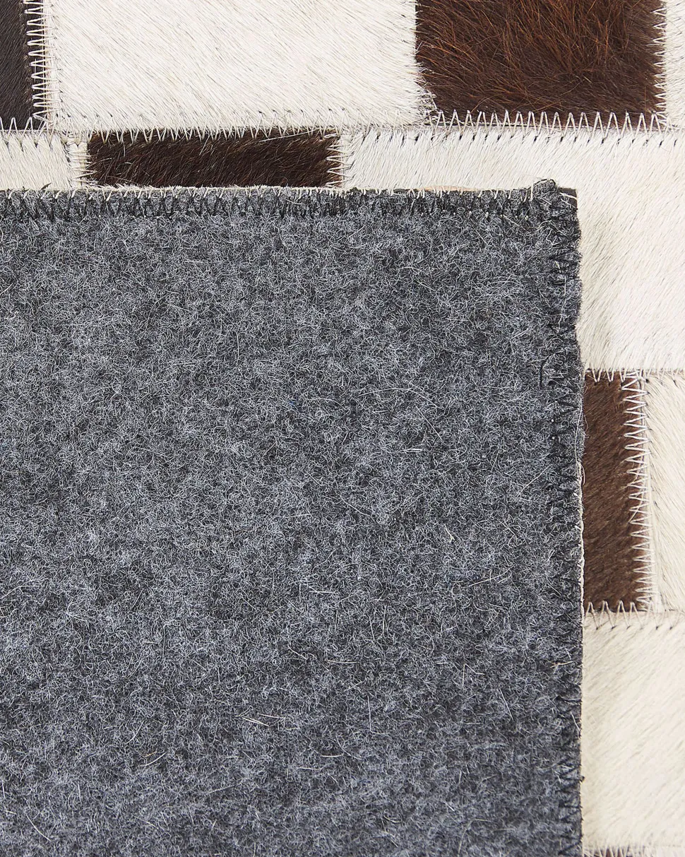Teppich Kuhfell Beige / Braun 160 X 230 Cm Patchwork Kurzflor Kayabey