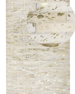 Teppich Kuhfell Beige / Gold 160 X 230 Cm Patchwork Kurzflor Tokul