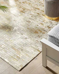 Teppich Kuhfell Beige / Gold 160 X 230 Cm Patchwork Kurzflor Tokul