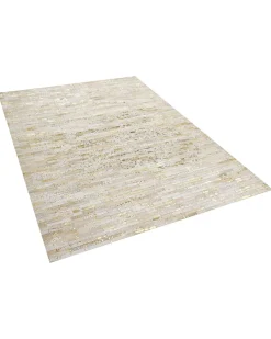 Teppich Kuhfell Beige / Gold 160 X 230 Cm Patchwork Kurzflor Tokul