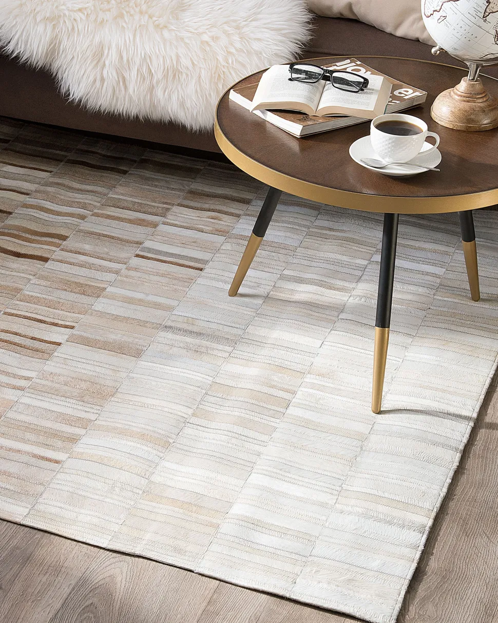 Teppich Kuhfell Beige 160 X 230 Cm Patchwork Kurzflor Yagda
