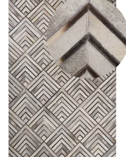 Teppich Kuhfell Beige-Grau 160 X 230 Cm Geometrisches Muster Kurzflor Tekir