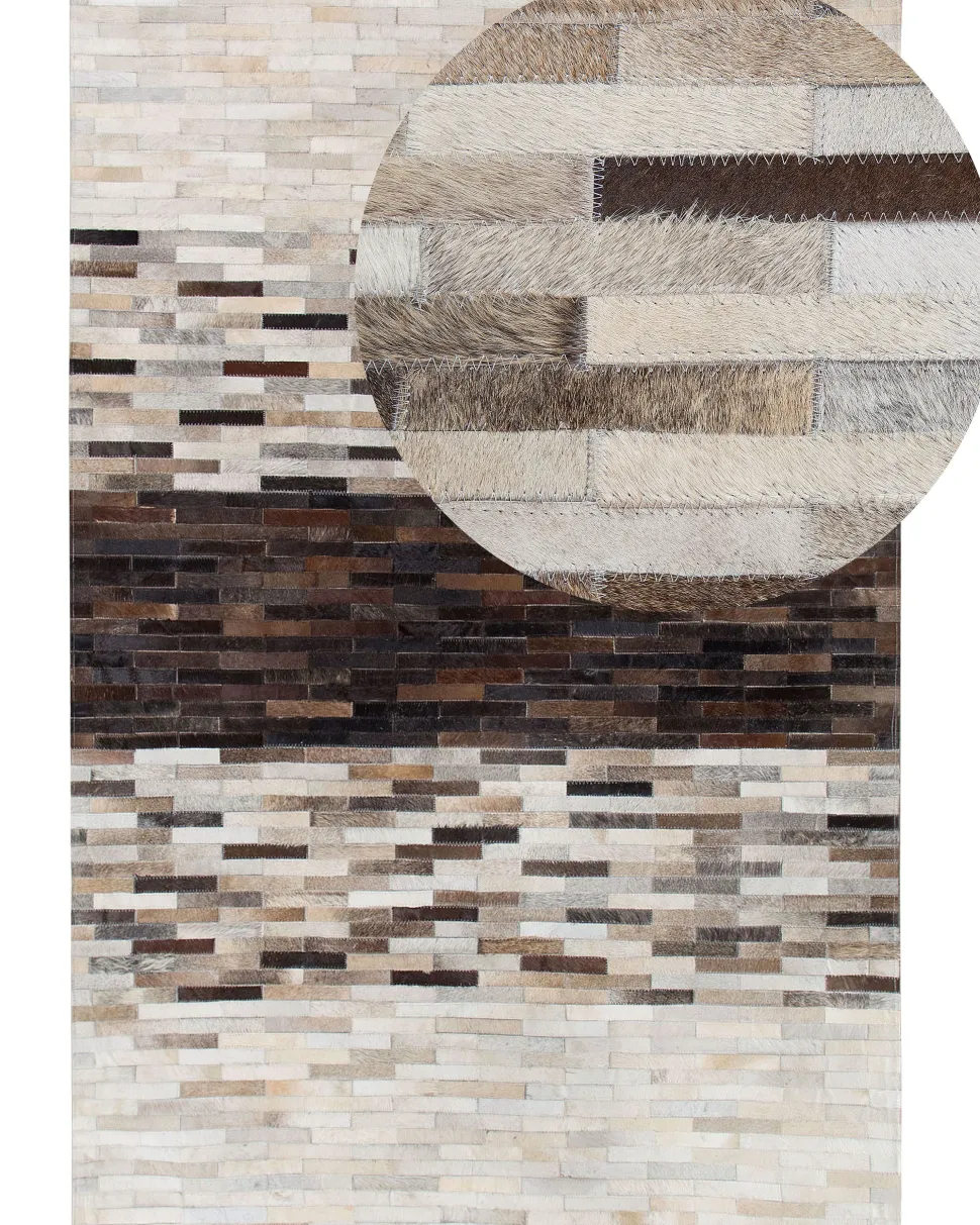 Teppich Kuhfell Braun / Beige 140 X 200 Cm Patchwork Kurzflor Sinneli