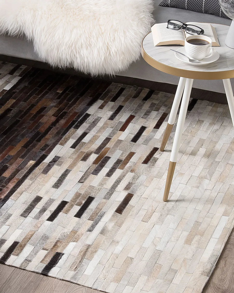 Teppich Kuhfell Braun / Beige 140 X 200 Cm Patchwork Kurzflor Sinneli
