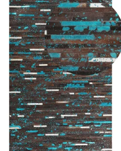 Teppich Kuhfell Braun / Blau 160 X 230 Cm Patchwork Kurzflor Kisir