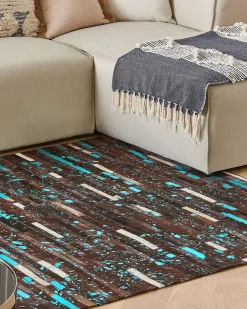 Teppich Kuhfell Braun / Blau 160 X 230 Cm Patchwork Kurzflor Kisir