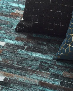 Teppich Kuhfell Braun / Blau 160 X 230 Cm Patchwork Kurzflor Kisir