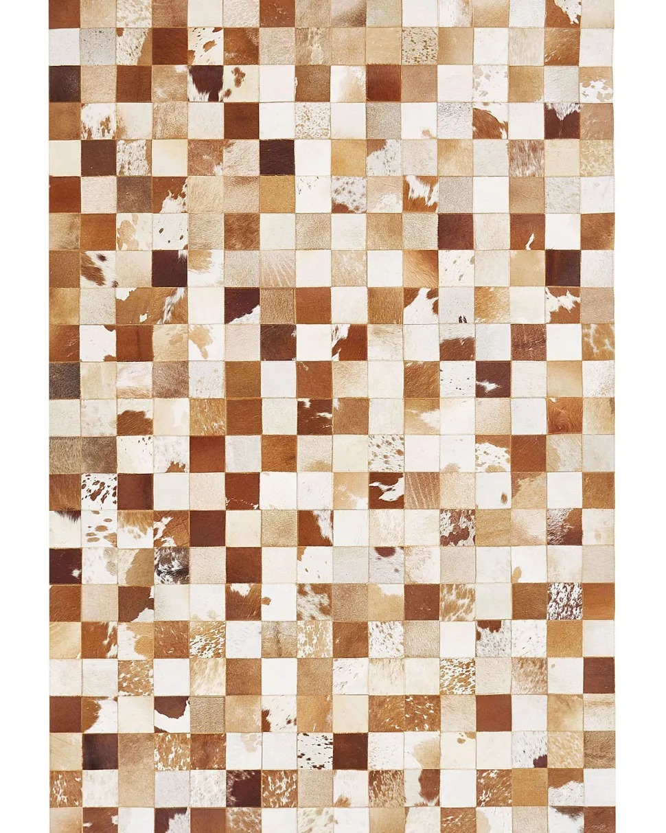 Teppich Kuhfell Braun / Weis 160 X 230 Cm Patchwork Kurzflor Camili