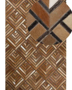 Teppich Kuhfell Braun 160 X 230 Cm Geometrisches Muster Kurzflor Tekir