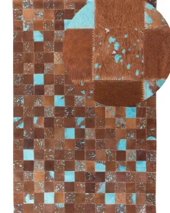 Teppich Kuhfell Braun-Blau 160 X 230 Cm Patchwork Aliaga