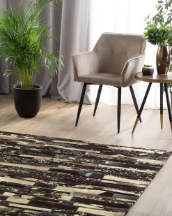 Teppich Kuhfell Braun-Gold 160 X 230 Cm Patchwork Artvin