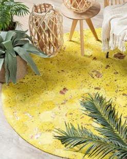 Teppich Kuhfell Gelb 140 Cm Patchwork Kurzflor Zeytin