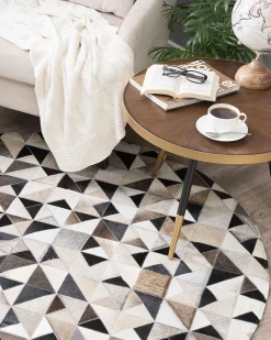 Teppich Kuhfell Grau / Beige 140 Cm Patchwork Kurzflor Kirklar