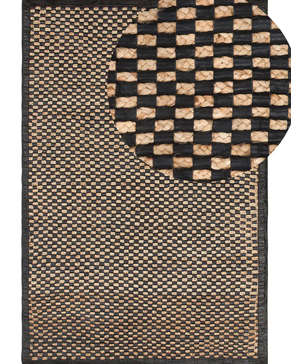 Teppich Leder Schwarz/Beige 140 X 200 Cm Gerce