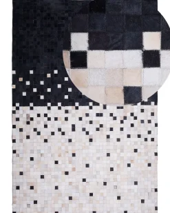 Teppich Leder Schwarz-Beige 160 X 230 Cm Patchwork Erfelek