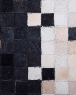 Teppich Leder Schwarz-Beige 160 X 230 Cm Patchwork Erfelek