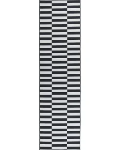 Teppich Schwarz / Weis 80 X 300 Cm Streifenmuster Kurzflor Pacode