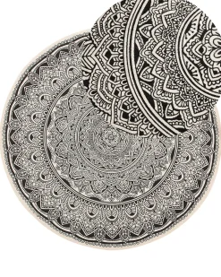 Teppich Schwarz/Creme Baumwolle O 120 Cm Mandala-Muster Hizan