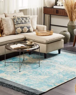 Teppich Viskose Hellblau / Beige 160 X 230 Cm Cm Orientalisches Muster Kurzflor Akarsu