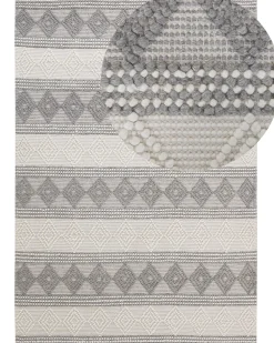Teppich Wolle Beige / Grau 160 X 230 Cm Geometrisches Muster Kurzflor Bozova