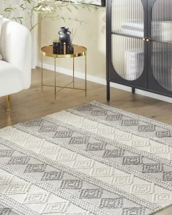 Teppich Wolle Beige / Grau 160 X 230 Cm Geometrisches Muster Kurzflor Bozova