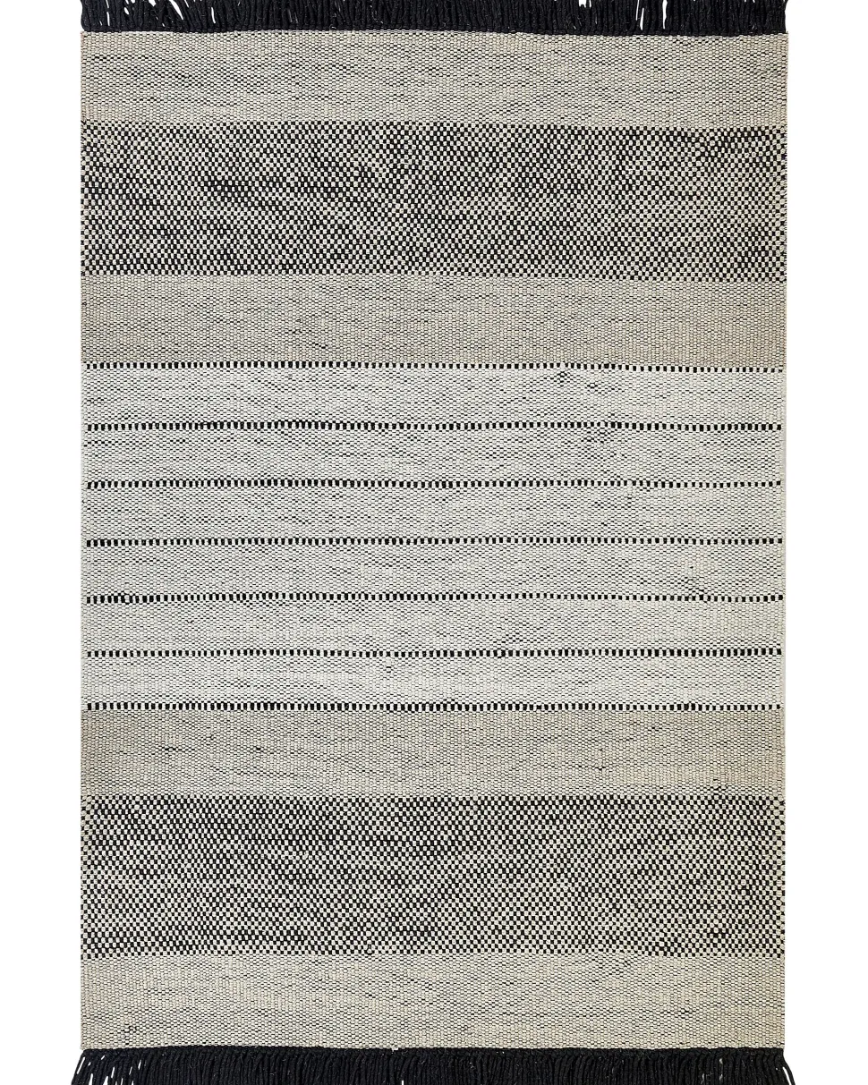 Teppich Wolle Beige / Schwarz 160 X 230 Cm Kurzflor Yazlik