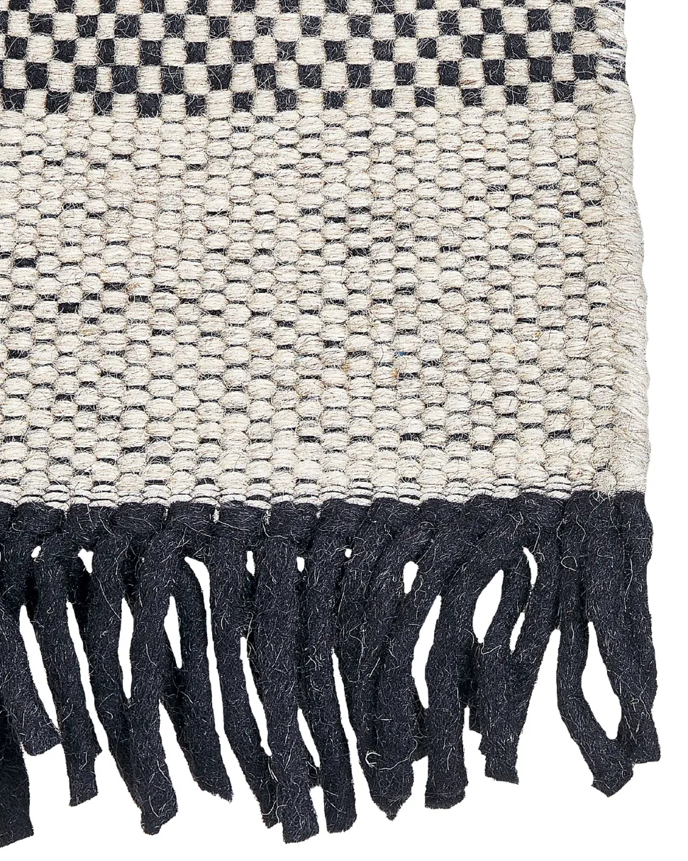 Teppich Wolle Beige / Schwarz 160 X 230 Cm Kurzflor Yazlik