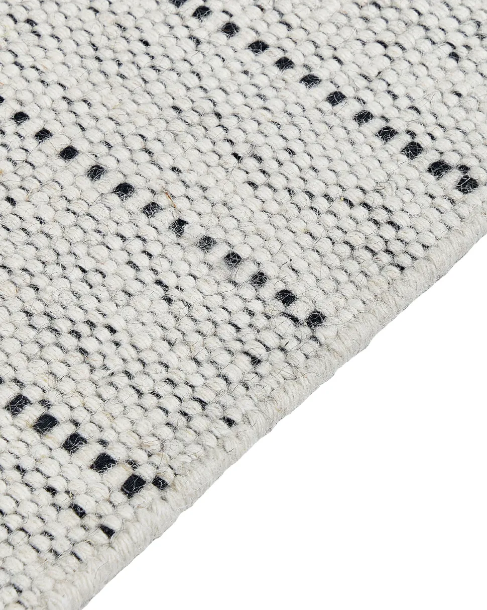 Teppich Wolle Beige / Schwarz 160 X 230 Cm Kurzflor Yazlik
