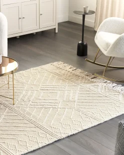 Teppich Wolle Beige 160 X 230 Cm Geometrisches Muster Mavikent