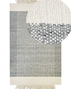 Teppich Wolle Grau / Cremeweis 160 X 230 Cm Kurzflor Tatlisu