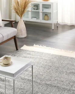 Teppich Wolle Grau / Cremeweis 160 X 230 Cm Kurzflor Tatlisu