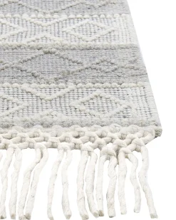 Teppich Wolle Grau / Weis 160 X 230 Cm Fransen Kurzflor Tonya