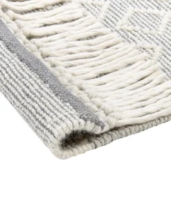 Teppich Wolle Grau / Weis 160 X 230 Cm Fransen Kurzflor Tonya