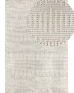 Teppich Wolle Helles Beige 160 X 230 Cm Geometrisches Muster Kurzflor Lapseki