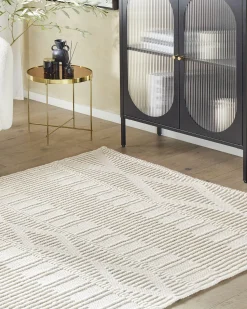 Teppich Wolle Helles Beige 160 X 230 Cm Geometrisches Muster Kurzflor Lapseki