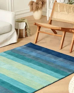 Teppich Wolle Mehrfarbig 140 X 200 Cm Streifenmuster Kurzflor Mailsi
