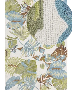 Teppich Wolle Mehrfarbig 160 X 230 Cm Blattmuster Kurzflor Kinik